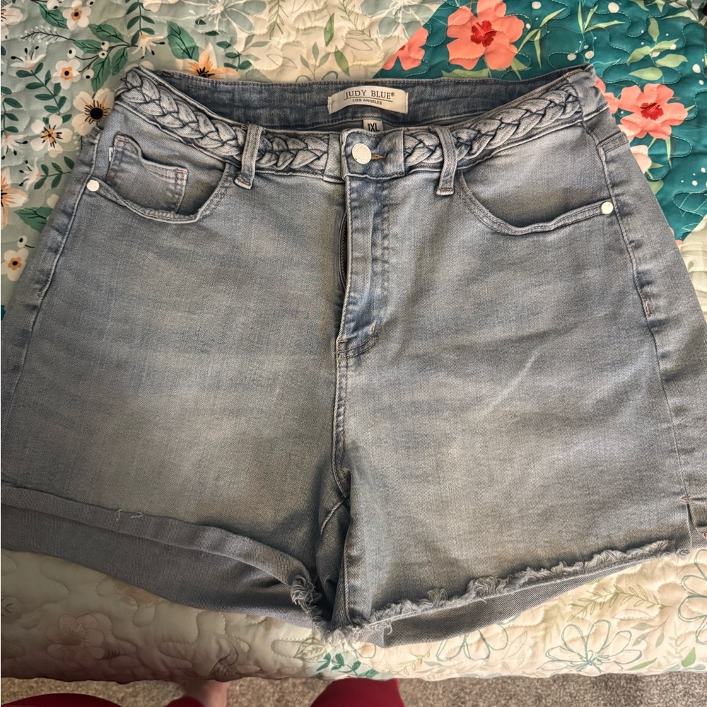 Judy Blue Braided Waist Light Blue Shorts